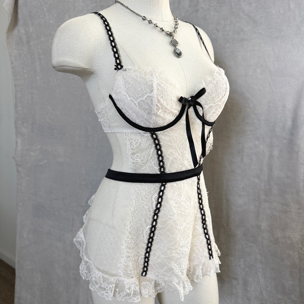 Victoria's Secret Sexy Little Things White Lace French Maid Babydoll Chemise